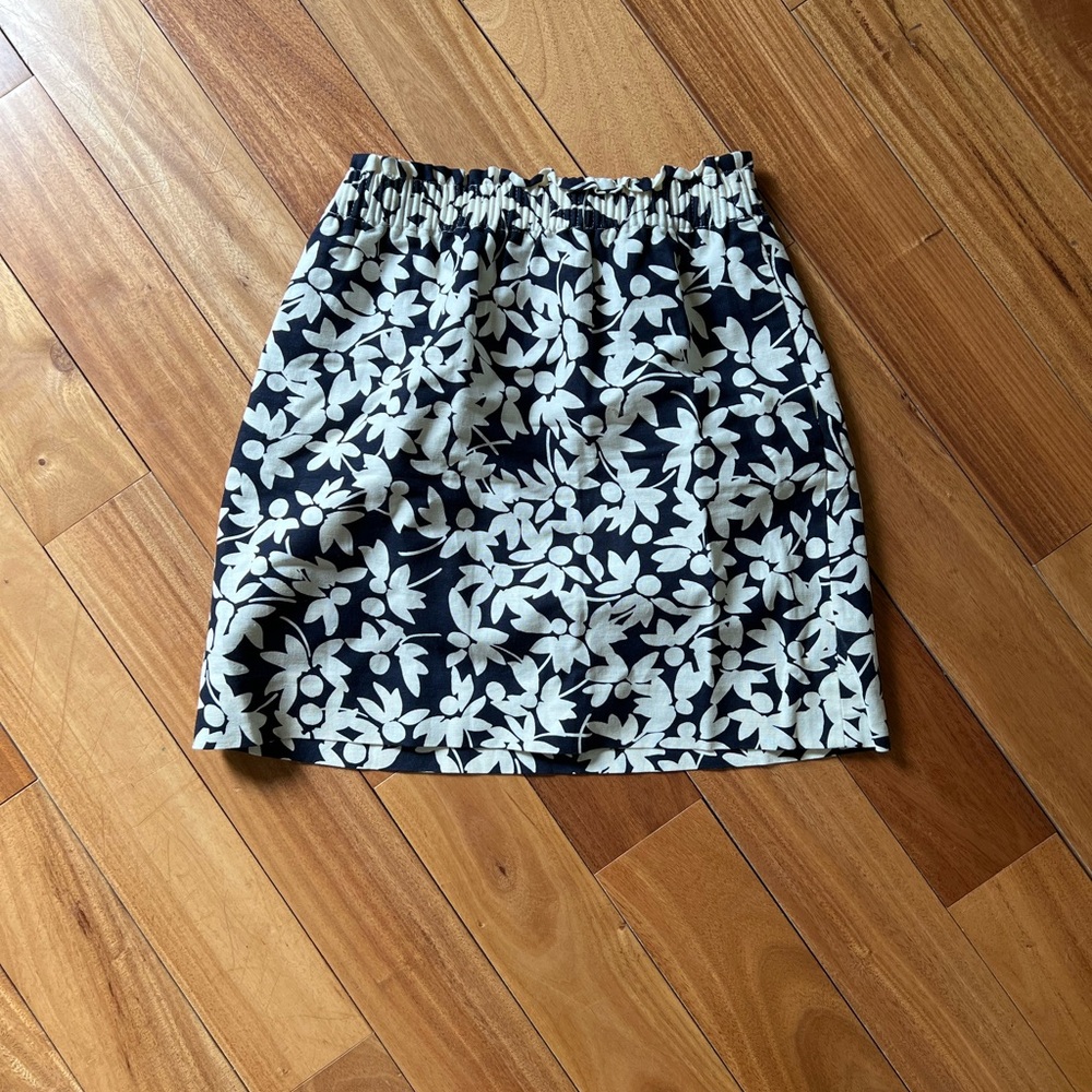 J crew printed linen-cotton sidewalk skirt NAVY IVORY